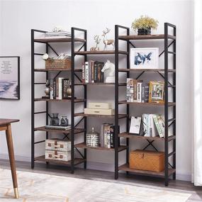 img 3 attached to SUPERJARE Triple 5 Tier Bookshelf, Bookcase With 14 Open Display Shelves, Ladder Bookshelf, Wide Book Shelf Book Case With Steel Frame, Wood Board, For Home & Office, Vintage Brown