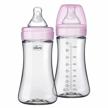 chicco hybrid baby bottles - invinci-glass inside, plastic outside - anti-colic nipple - 2 pack, pink logo
