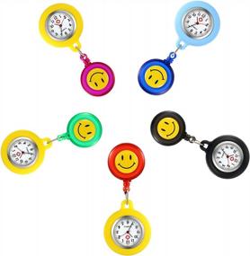 img 4 attached to Lancardo 1-5 Pack Retractable Nurse Watches With Second Hand Clip-On Hanging Lapel Silicone Jelly Fob Pocket Watch Cute Cartoon Smile Round Face Arabic Markers For Doctor Nurses Women And Men