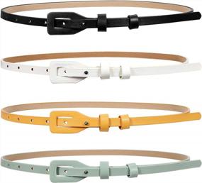img 4 attached to SANSTHS Set Of 4 Womens Thin Belts Skinny Leather Belt With Gold Alloy Buckle For Jeans Pant Dress