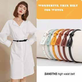 img 3 attached to SANSTHS Set Of 4 Womens Thin Belts Skinny Leather Belt With Gold Alloy Buckle For Jeans Pant Dress