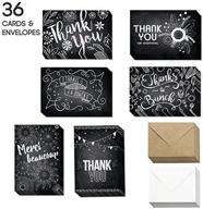 36 bulk thank you cards - 4x6 cute chalkboard design with envelopes for men & women logo