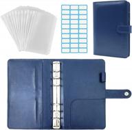 a6 refillable binder with clear zipper envelopes, card pockets & pen holder - indigo budget notebook binder logo