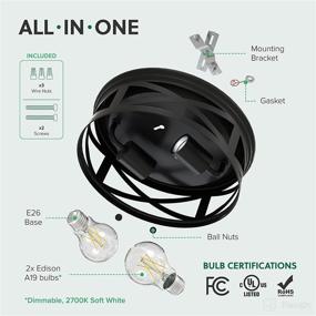 img 1 attached to 🔆 Sunco Lighting 2-Light Flush Mount Ceiling Light Fixture, Matte Black Industrial Lights for Hallway, Outdoor, Kitchen, Bathroom - E26 Base, Dimmable A19 Edison LED Bulbs Included - 1600 LM - 2 Pack