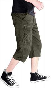 img 4 attached to Knee-Length Cargo Shorts For Men, Featuring 7 Pockets, Perfect For Casual Summer Or Urban Work In Khaki By CRYSULLY
