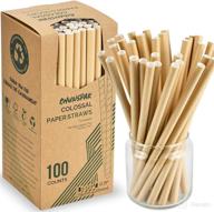 🥤 100 pack of large wide paper straws for milkshake, smoothie, icees, frozen drinks - 8.5" long 0.4" wide, brown kraft logo