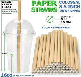 img 3 attached to 🥤 100 Pack of Large Wide Paper Straws for Milkshake, Smoothie, Icees, Frozen Drinks - 8.5" Long 0.4" Wide, Brown Kraft