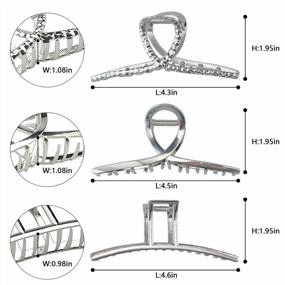 img 3 attached to Набор из 3 больших серебристых металлических заколок-банан для волос - 4,5 дюйма, нескользящий и идеально подходит для густых волос, женские аксессуары для волос