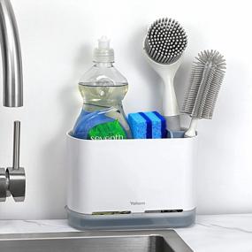 img 3 attached to YOHOM Kitchen Scrub Brush Holder For Sink Sponge Caddy Countertop Organizer Plastic Dish Brush Sponge Holder With Drain Tray