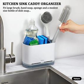 img 2 attached to YOHOM Kitchen Scrub Brush Holder For Sink Sponge Caddy Countertop Organizer Plastic Dish Brush Sponge Holder With Drain Tray