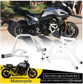 img 4 attached to White Steel Crash Bar Protector and Stunt Bar for Yamaha MT09 FZ09 Tracer 🏍️ 900 MT-09 FZ-09 2014-2016 - FATExpress Motorcycle Front Engine Guard with Rear Passenger Peg Subcage Sub-cage