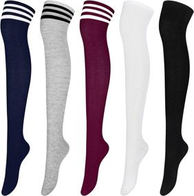 img 4 attached to 5 Pairs Women Knee Highs Socks - Over Knee, Thigh Boot Stockings For Girl Cosplay & Daily Wear