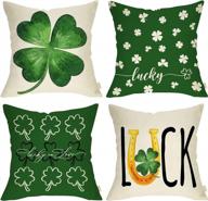 luck of the irish: set of 4 st. patrick's day decorative pillow covers with green clover, shamrock and horseshoe design - perfect for patios, porches, and living room couches logo