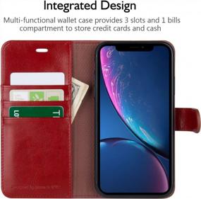 img 2 attached to Red Leather Wallet Flip Case For IPhone XR 6.1 Inch - Wireless Charging, TPU Shockproof Protection & Card Slot With Kickstand Feature.