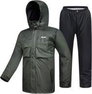 🌧️ ilm men's small motorcycle rain suit - waterproof, wear resistant, 6-pocket 2-piece set (army green) - jacket and pants logo