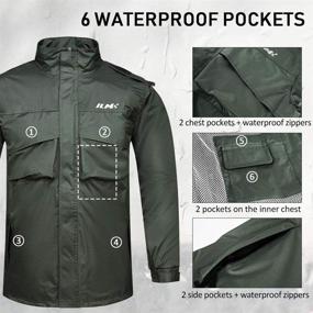 img 1 attached to 🌧️ ILM Men's Small Motorcycle Rain Suit - Waterproof, Wear Resistant, 6-Pocket 2-Piece Set (Army Green) - Jacket and Pants