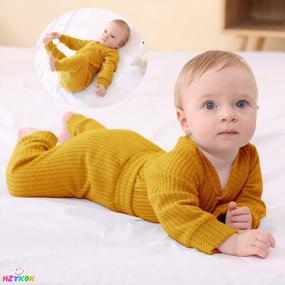 img 3 attached to Newborn Baby Boy Girl Unisex Clothes 2 Piece Winter Outfit Solid Knit Cotton Long Sleeve Romper & Pants