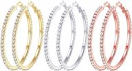 hypoallergenic big hoop earrings for women - 3-4 pairs of cz stones in 18k gold, rose gold, and black plating logo