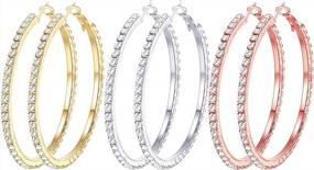 img 4 attached to Hypoallergenic Big Hoop Earrings For Women - 3-4 Pairs Of CZ Stones In 18K Gold, Rose Gold, And Black Plating