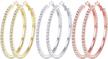 hypoallergenic big hoop earrings for women - 3-4 pairs of cz stones in 18k gold, rose gold, and black plating logo