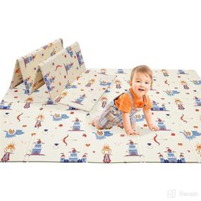 img 4 attached to 👶 Premium Foldable Baby Play Mat - Waterproof & Extra Large 79” x 71” Crawling Mat for Babies - 0.6 Inch Thick - Alphabets & Prince Design - Reversible & Multifunctional