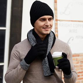 img 3 attached to Зимние шапки-бини для мужчин, комплект из 3 предметов, теплый шарф, перчатки с сенсорным экраном, мужская вязаная шапка на флисовой подкладке для холодной погоды