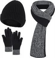зимние шапки-бини для мужчин, комплект из 3 предметов, теплый шарф, перчатки с сенсорным экраном, мужская вязаная шапка на флисовой подкладке для холодной погоды логотип