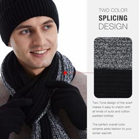 img 1 attached to Зимние шапки-бини для мужчин, комплект из 3 предметов, теплый шарф, перчатки с сенсорным экраном, мужская вязаная шапка на флисовой подкладке для холодной погоды