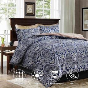 img 3 attached to Nanko Queen Comforter Set 3PC: Navy Blue Boho Damask Pattern Print 88X90In Reversible Down Alternative Microfiber Farmhouse Bedding Sets In A Bag For Women Men, Paisley Bohemia