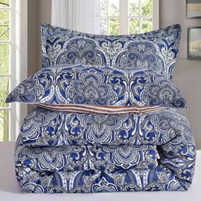 img 2 attached to Nanko Queen Comforter Set 3PC: Navy Blue Boho Damask Pattern Print 88X90In Reversible Down Alternative Microfiber Farmhouse Bedding Sets In A Bag For Women Men, Paisley Bohemia