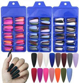 img 4 attached to LoveOurHome 300Pc Matte Stiletto Press On Nails Long Pointy Colored Fake Nail Tips Full Cover French Artificial Fingernails 15 Colors For Women Teen Grils Manicure Design