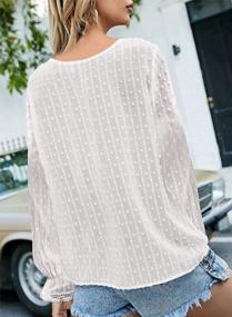 img 2 attached to Women'S Swiss Dot Lace Crochet Blouse, V Neck Short Sleeve Shirt With Pom Poms, Casual Loose Fit