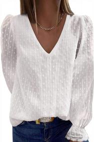 img 3 attached to Women'S Swiss Dot Lace Crochet Blouse, V Neck Short Sleeve Shirt With Pom Poms, Casual Loose Fit