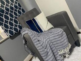 img 5 attached to Серое современное тканевое кресло середины века с боковым карманом и тафтинговой спинкой на пуговицах для гостиной, спальни, дома и офиса - ECOTOUGE Массажное кресло с откидной спинкой