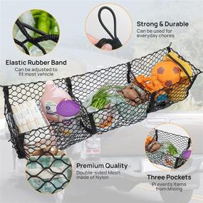 img 1 attached to 🔒 Heavy Duty Cargo Net Organizer with Metal Hooks for SUV, Car, Pickup Truck Bed - 43.3×11.8 inch Mesh Storage Net