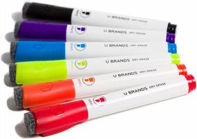 img 4 attached to 6-Pack U Brands со слабым запахом магнитные маркеры сухого стирания с ластиками - наконечник долото, разные цвета!
