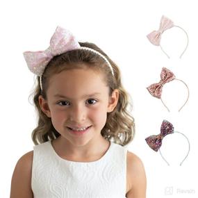 img 4 attached to 🌸 CHW Summer Crystal Sequins Top Bow Girl Headband Set of 3