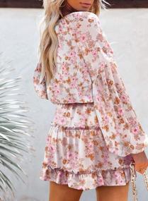 img 3 attached to Women'S V Neck Floral Dress - Boho Ruffle Hem Mini Dresses (S-XL)