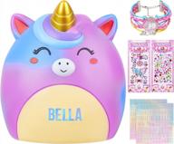 magical unicorn piggy bank for girls with stickers and bracelet - durable and spacious money saving solution for kids logo