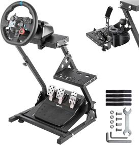 img 4 attached to Adjustable Racing Wheel Stand With Shifter Upgrade Compatible With Logitech And Thrustmaster Gaming Wheels - Pedals And Controller Not Included