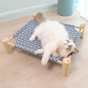 img 3 attached to 🛏️ Patas Lague Cat and Dog Bed - Wooden Elevated Cooling Cat Hammock for Indoor Cats & Small Dogs - Portable Detachable Cat Cots Furniture - Outdoor Pet Bed and Puppy Bed