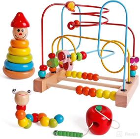 img 4 attached to 🎉 SHIERDU Four-in-one Early Education Set: Bead Maze, Apple-Eating Caterpillars, Rainbow Stacker & more - Montessori Toddler Toy for Engaging Learning | Portable & Travel-Friendly