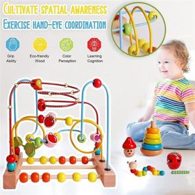 img 2 attached to 🎉 SHIERDU Four-in-one Early Education Set: Bead Maze, Apple-Eating Caterpillars, Rainbow Stacker & more - Montessori Toddler Toy for Engaging Learning | Portable & Travel-Friendly