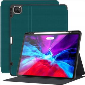 img 4 attached to Protective Case For IPad Pro 12.9 Inch 2020/2018 With Pencil Holder, Shockproof Stand Folio Cover, Auto Wake/Sleep Function - Teal