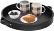 round faux leather serving tray with handles - hofferruffer decorative catchall vanity tray, coffee tray, ottoman tray for home or office use - black, 14.6-inch diameter logo