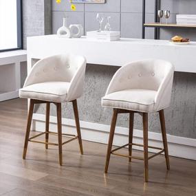 img 1 attached to Guyou 360 Degree Swivel Counter Height Bar Stools With Tufted Back Set Of 4, Mid-Century Modern Fabric Kitchen Island Chair Stools With Wood Legs And Gold Footrest For Home Bar Dining Room (Cream)