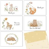 💌 gooji 4x6 woodland thank you cards with envelopes (bulk 20-pack) - assorted watercolor design for birthday party, baby shower, weddings - bulk blank notes stationery with matching peel-and-seal envelopes logo