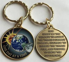 img 2 attached to Serenity Prayer Chip Keychain: Sun, Moon, Earth Medallion for One Day at a Time Universe