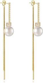img 4 attached to Stylish And Hypoallergenic Long Pearl Earrings In 14K Gold Plating For Women And Girls