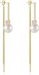 stylish and hypoallergenic long pearl earrings in 14k gold plating for women and girls logo